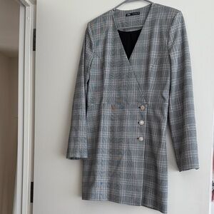 Zara Gray Plaid Blazer Dress